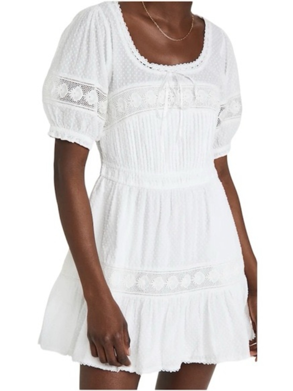 LoveShackFancy Britta Textured Cotton Short Dress with Lace